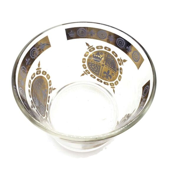 Vintage Gold Glass Ice Bucket Vito Bari Fleur de Lis Design Hollywood MCM Decor - Picture 3 of 6